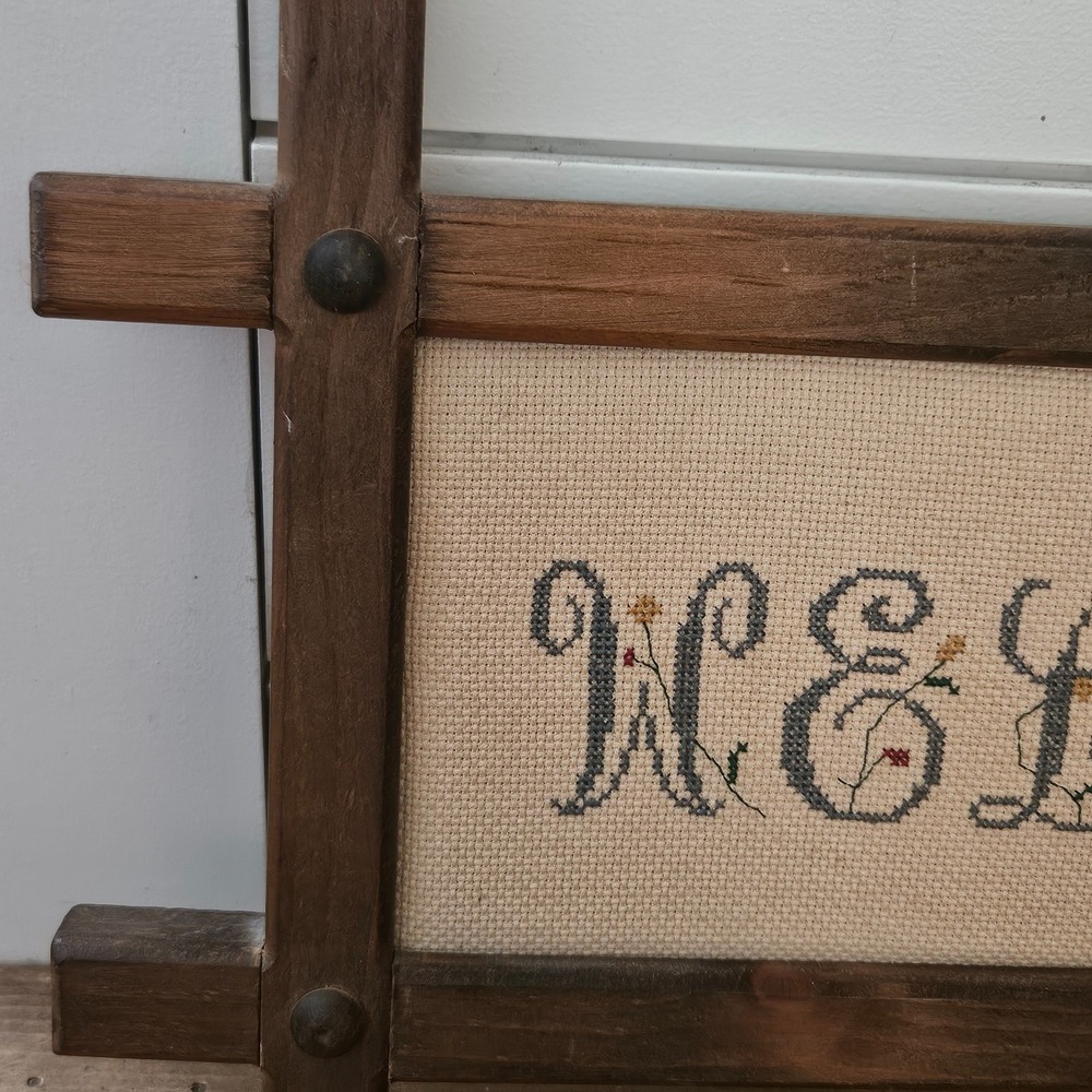 Granny Cottagecore Welcome Cross Stitch Wall Hanging Rustic Wood Frame Handmade - Picture 3 of 9